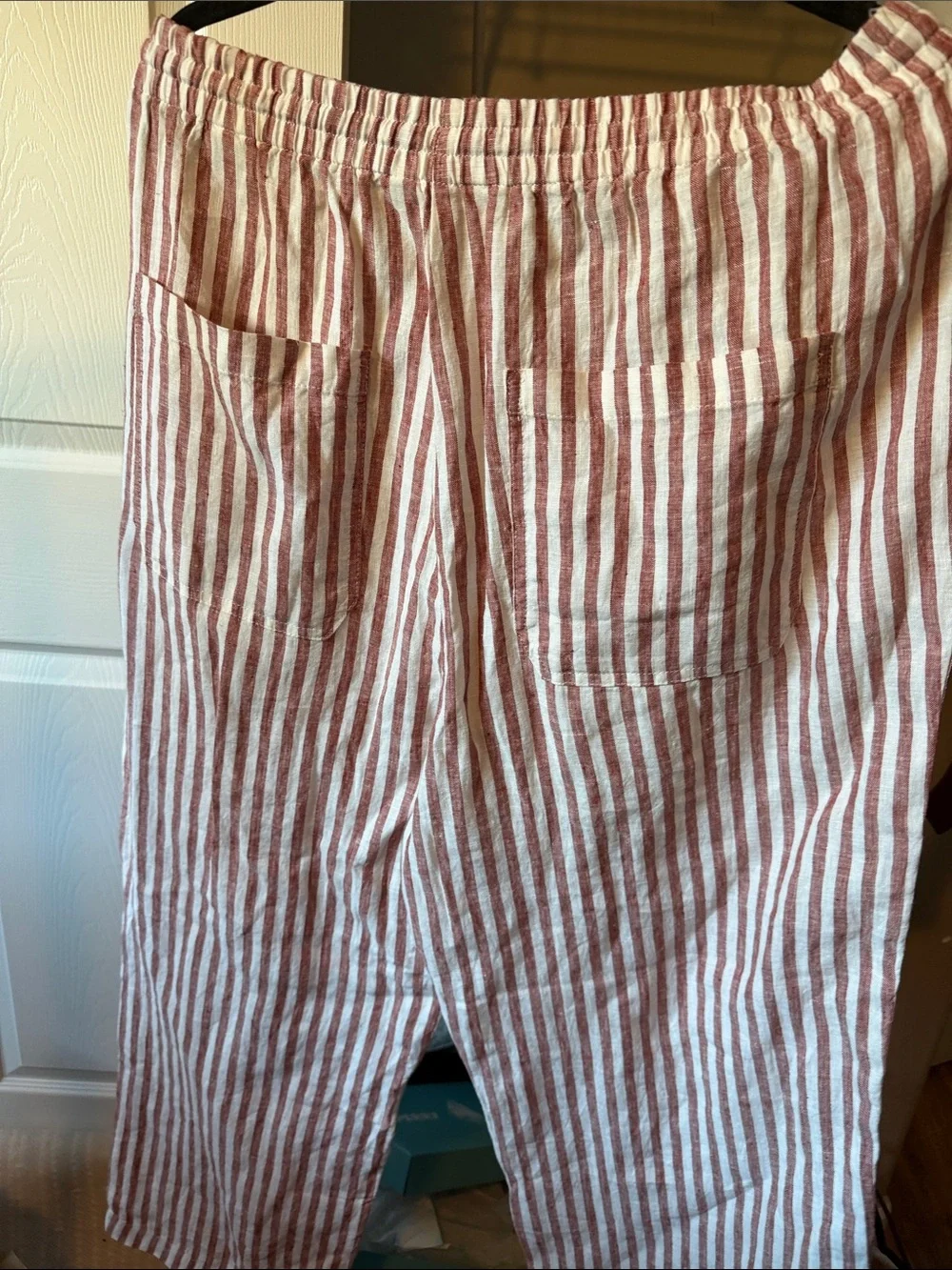 Striped 100% Linen Pants- Red & White Banana Republic E2